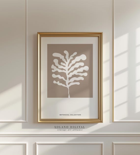 Matisse Inspired Botanical Print Neutral Beige Minimalist Wall Art Scandinavian Decor Abstract Leaf Poster