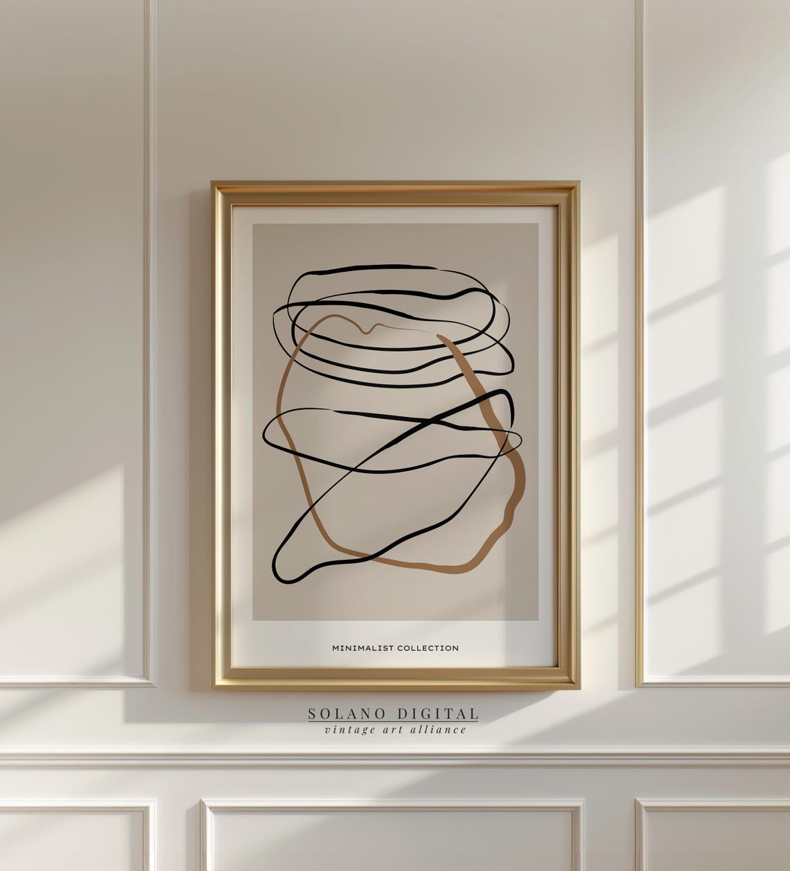 Abstract Minimalist Line Art Neutral Boho Wall In Black Brown Modern Minimal For Living Room