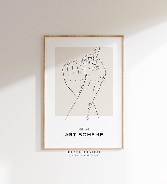 Minimalist Hands Line Drawing Boho Wall Art Black And White Modern Print Bohme