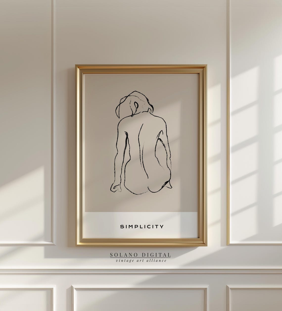Minimalist Nude Figure Line Art Simplicity Beige Ink Drawing Poster