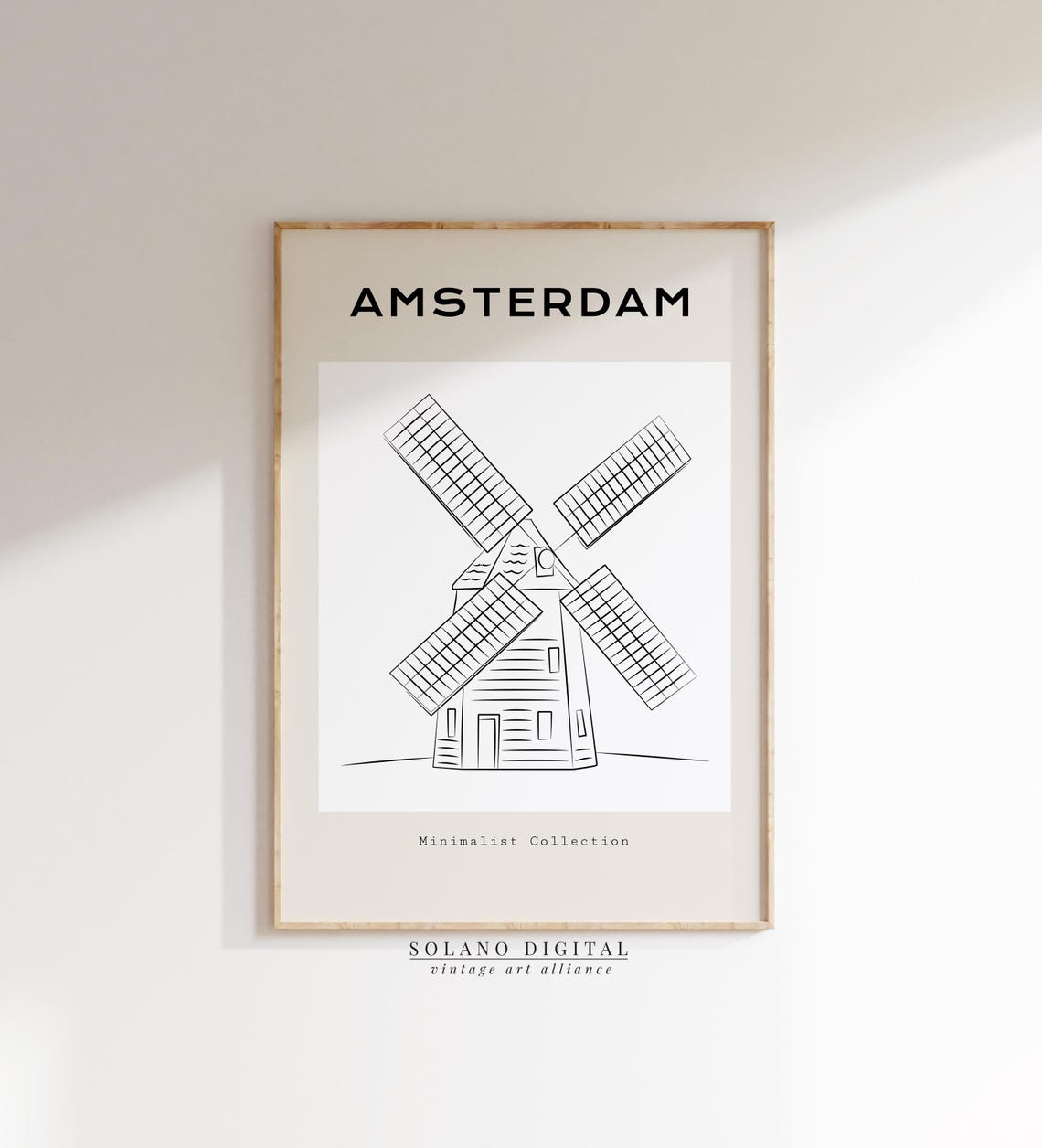 Amsterdam Windmill Minimalist Line Drawing Dutch Travel Poster