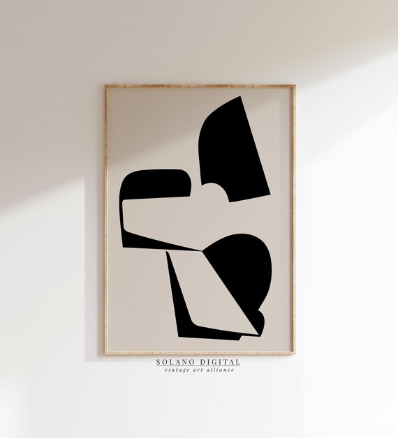 Abstract Geometric Shapes Art Black Beige Minimal Wall Print Modern Poster Scandinavian Decor