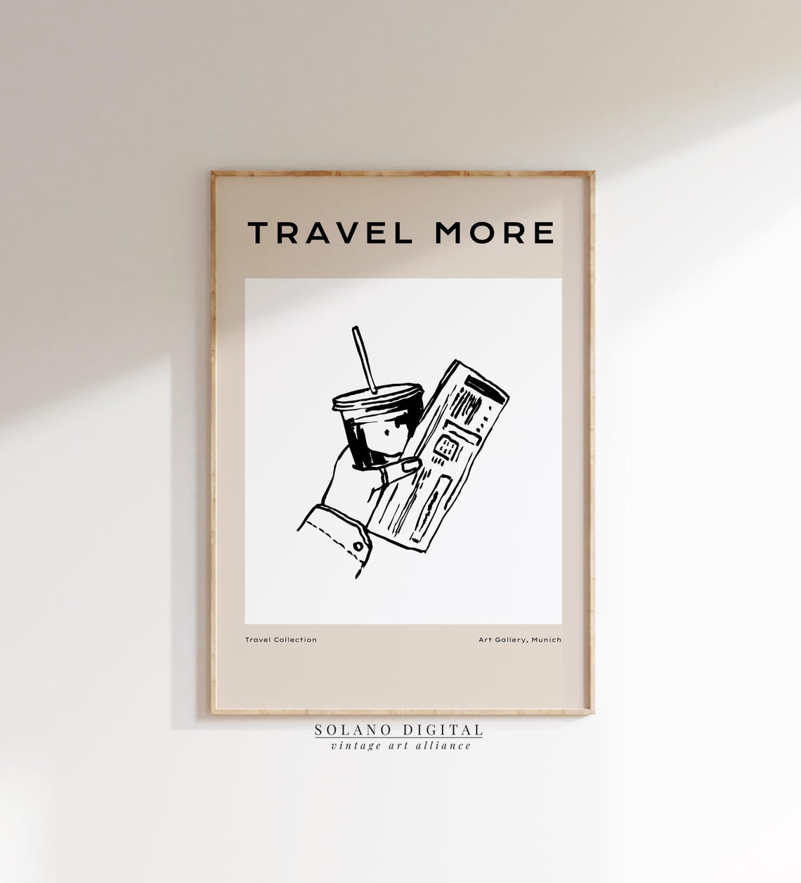 Travel More Coffee and Boarding Pass Minimalist Wanderlust Poster