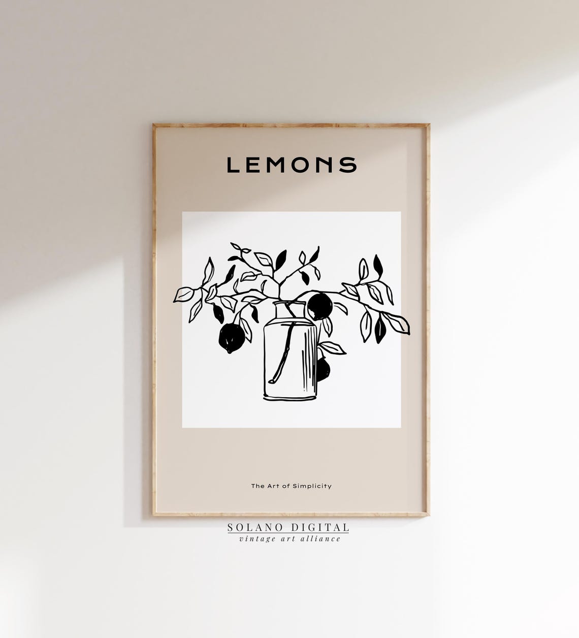 Lemons Branch in Vase Minimalist Botanical Line Kitchen Art Poster