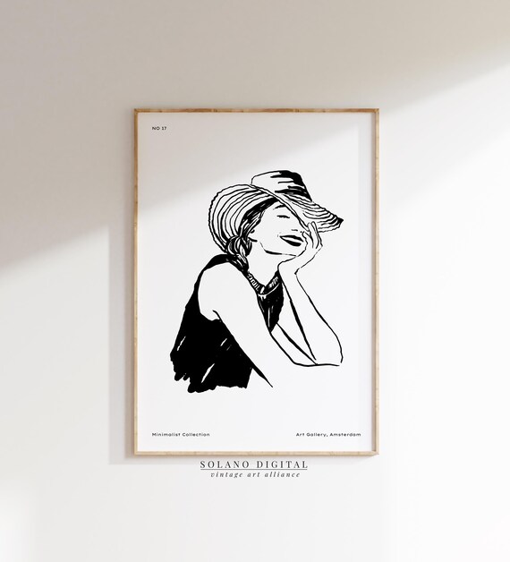 Minimalist Woman Portrait Art Black And White Line Drawing Poster Wall Decor For Modern Interiors Instant