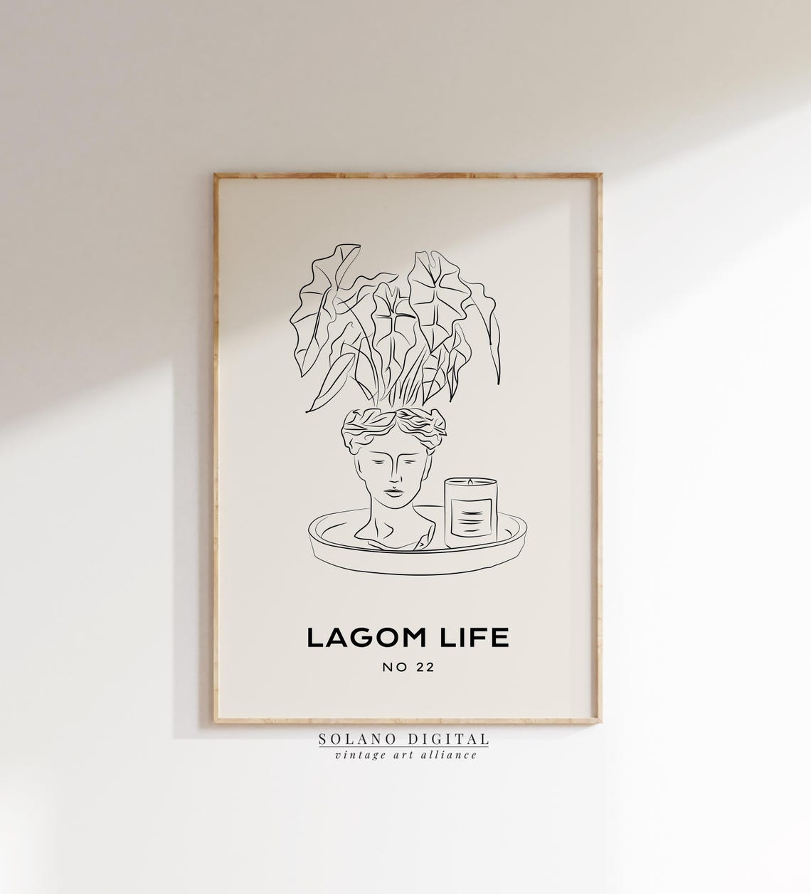 Bust Planter Line Art Print Lagom Life Wall Decor Minimalist Botanical Poster With Candle Modern Neutral