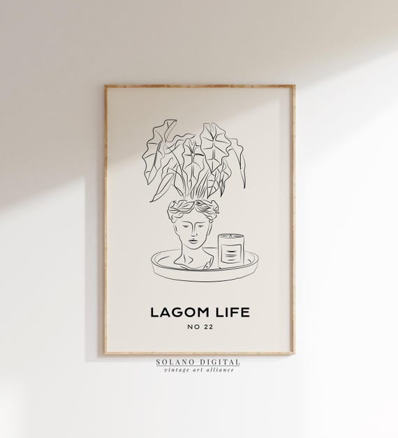 Bust Planter Line Art Print Lagom Life Wall Decor Minimalist Botanical Poster With Candle Modern Neutral