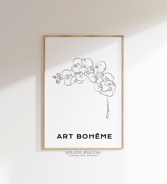 Orchid Line Drawing Print Boho Floral Wall Art Minimalist Botanical Modern For Home Decor