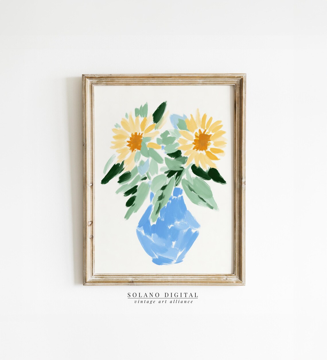 Yellow Flowers in Cobalt Blue Vase Watercolor Still Life Poster
