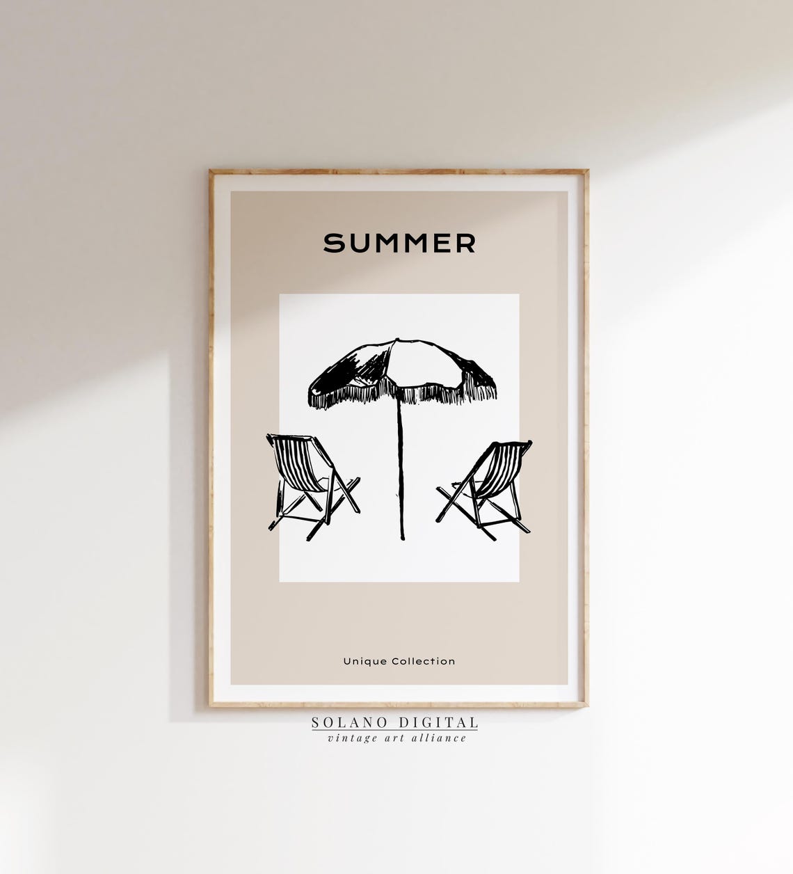Summer Beach Chairs Fringed Umbrella Minimalist Line Art Poster