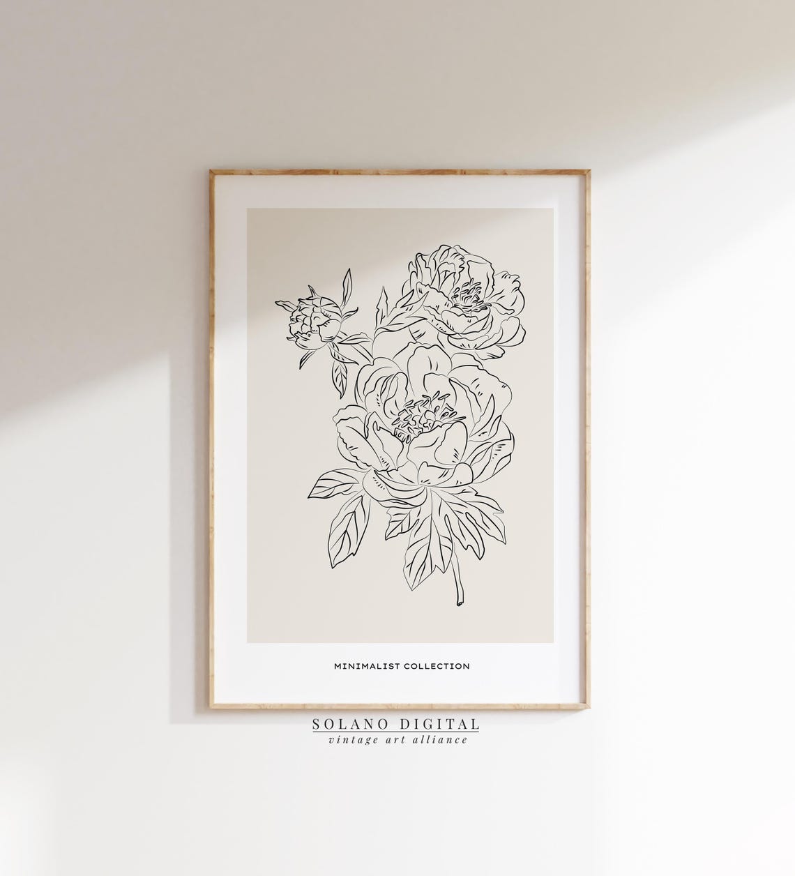 Peony Line Art Minimalist Floral Wall Boho Flower Poster Black And Beige Botanical Print Artwork