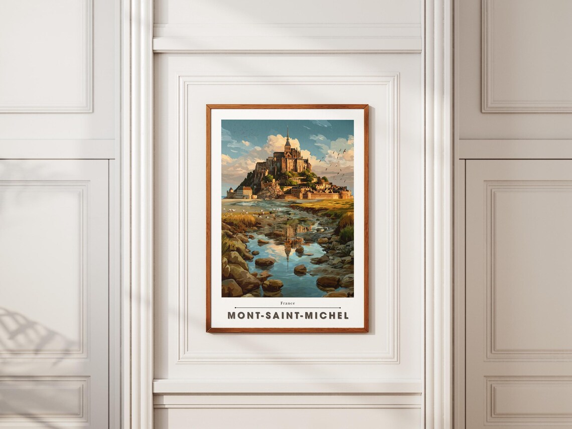 Mont-Saint-Michel France Abbey Island Retro Travel Poster Artwork