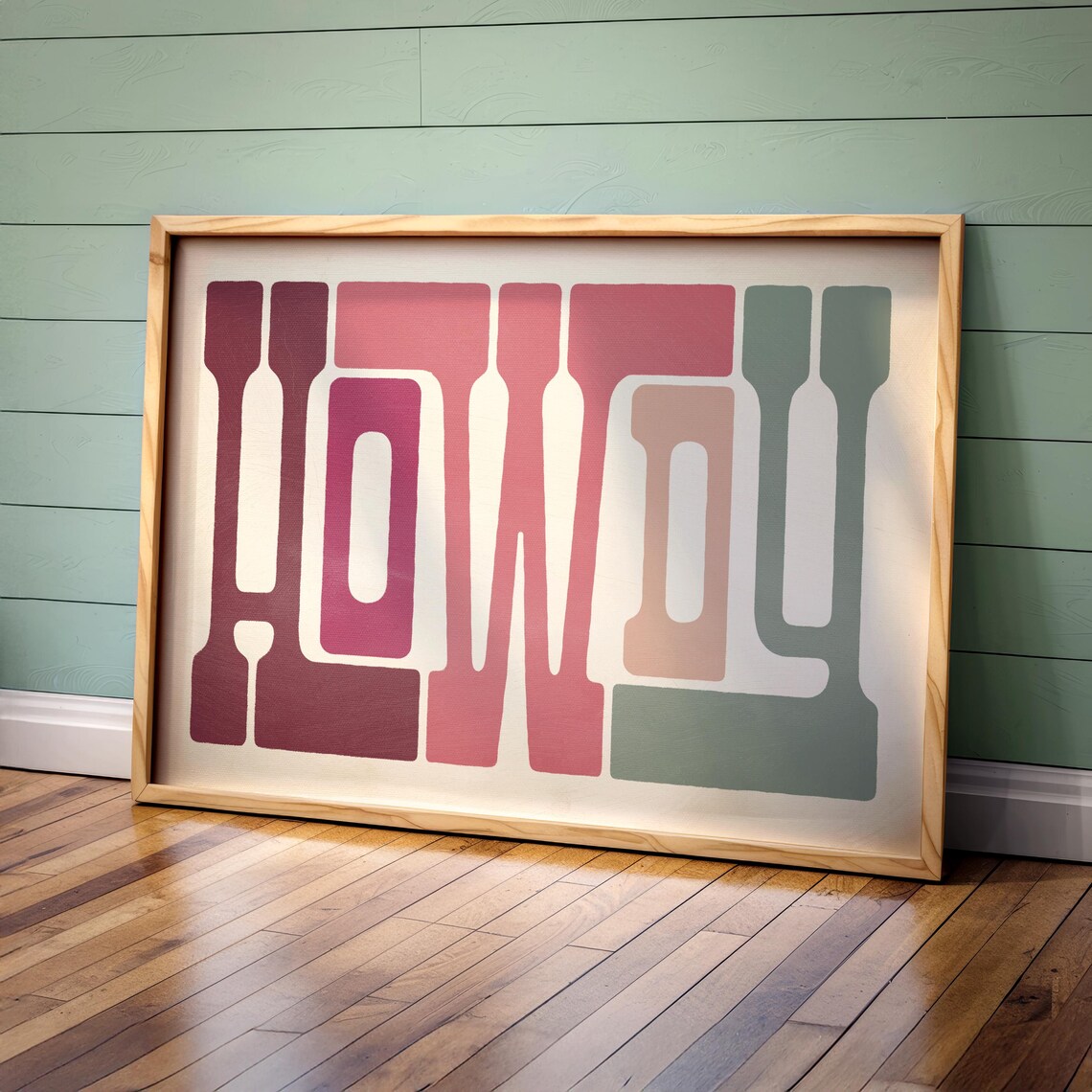 Howdy Colorful Retro Typography Pink Sage Modern Wall Poster
