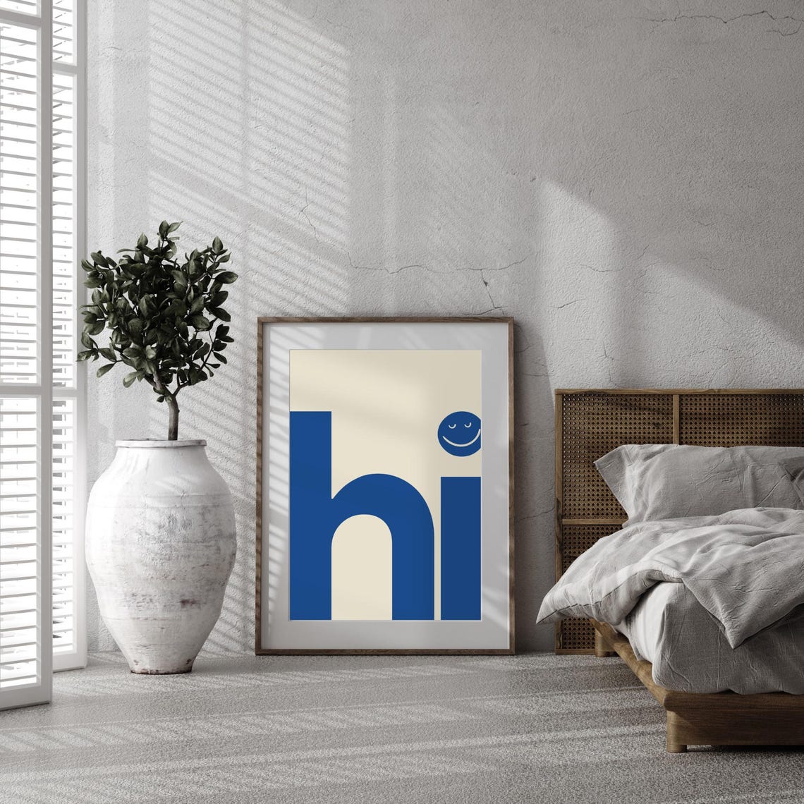 Hi Blue Smiley Face Modern Bold Typography Fun Entryway Poster - Image 2