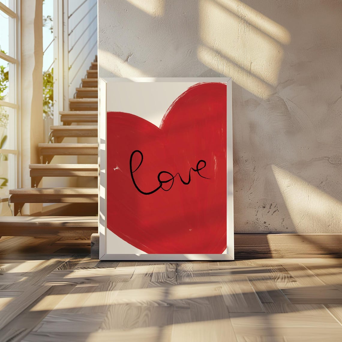 Love Script Red Heart Brushstroke Romantic Valentines Art Poster - Image 2