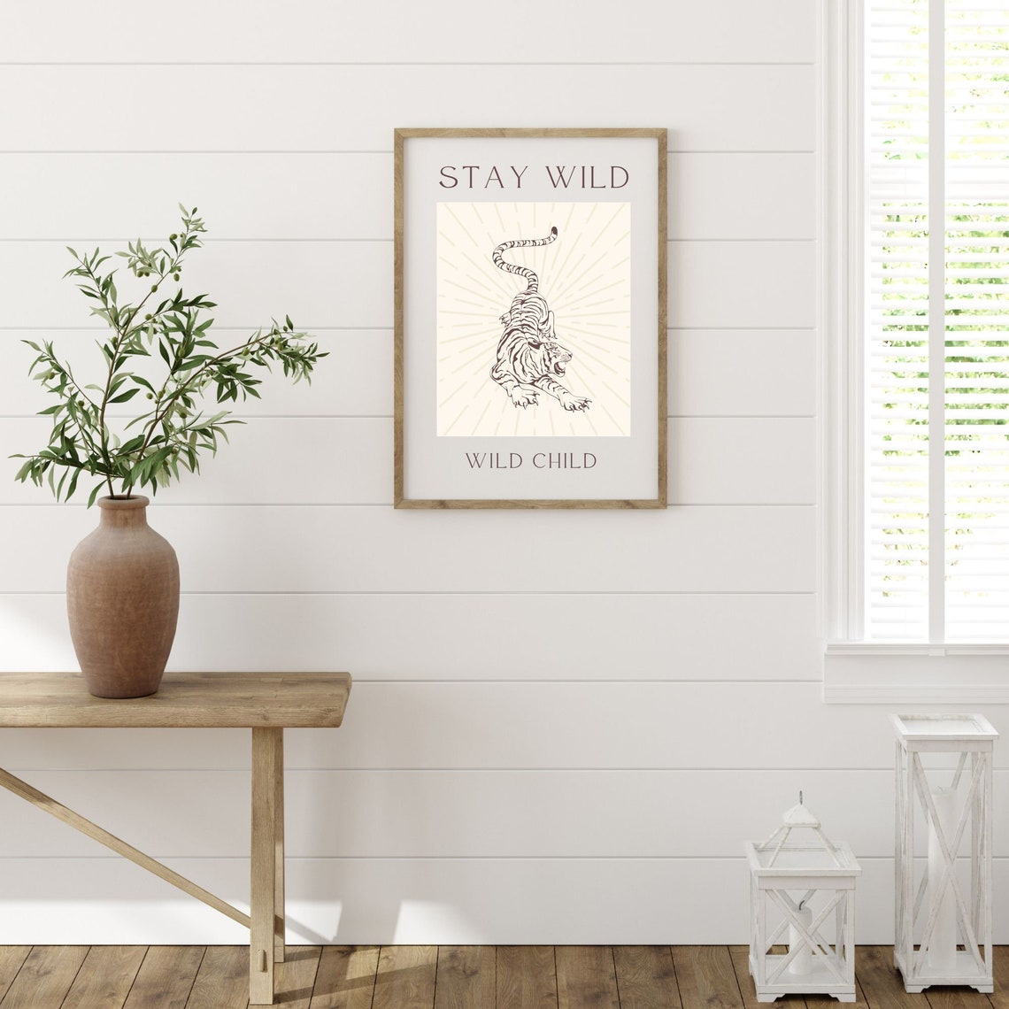 Stay Wild Wild Child Tiger Line Art Neutral Boho Animal Poster - Image 4
