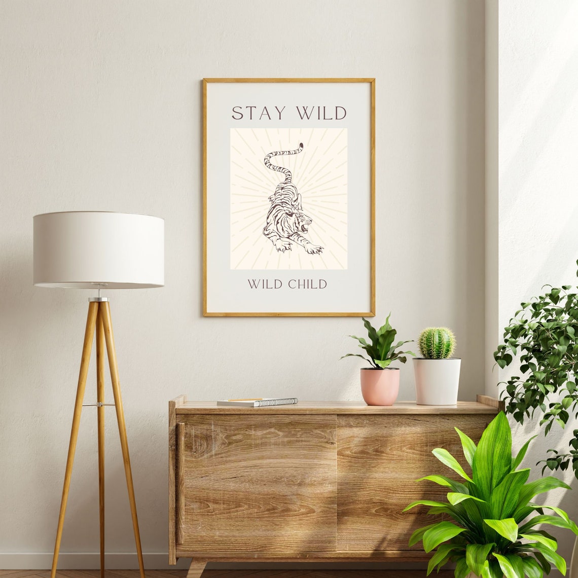 Stay Wild Wild Child Tiger Line Art Neutral Boho Animal Poster - Image 2