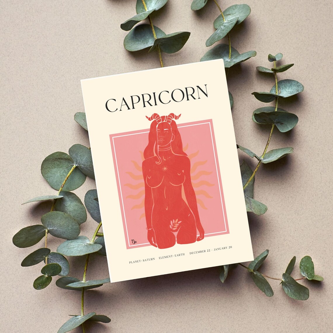 Capricorn Zodiac Sign Bold Crimson Horned Woman Astrology Poster - Image 2
