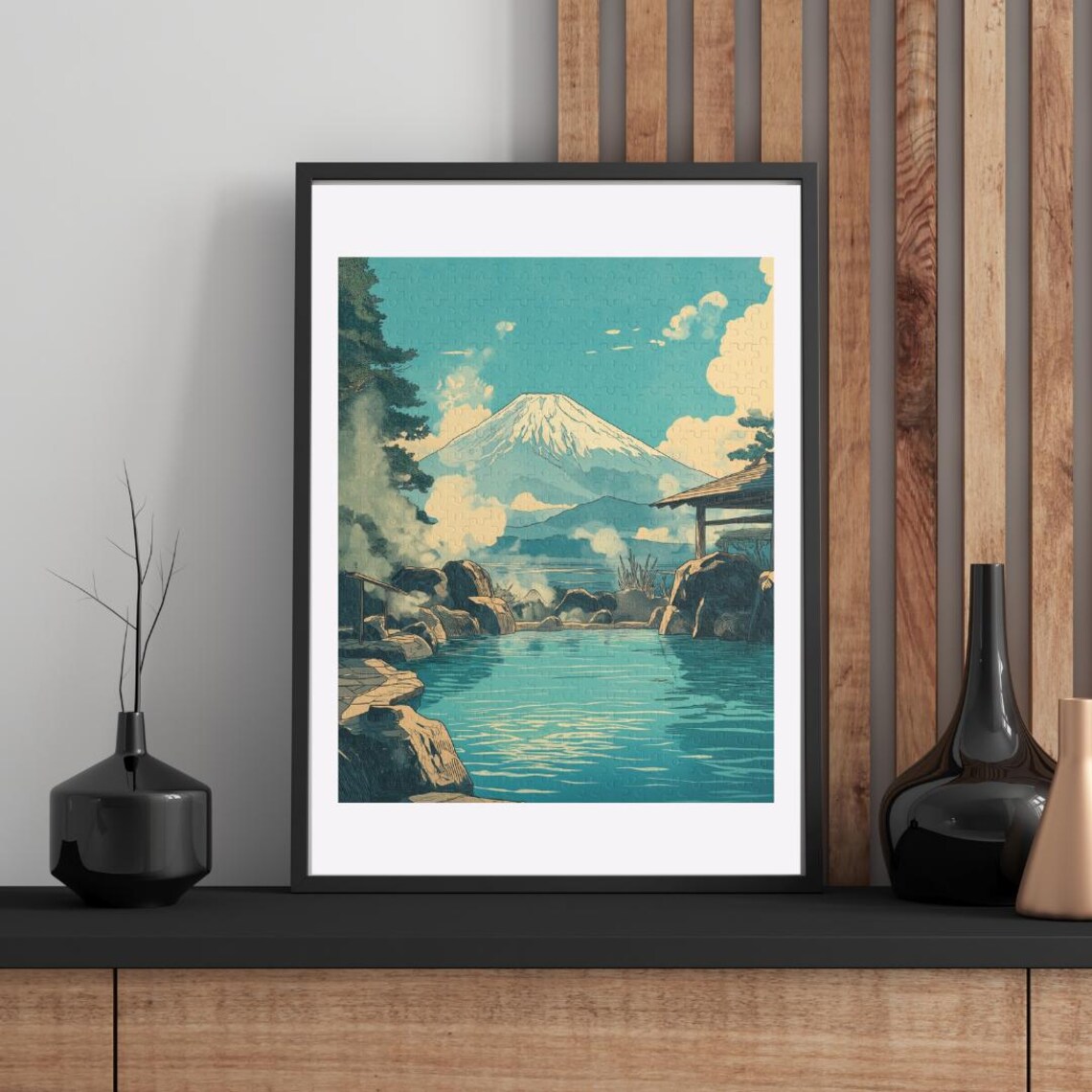 Mount Fuji Outdoor Onsen Hot Spring Japanese Landscape Poster
