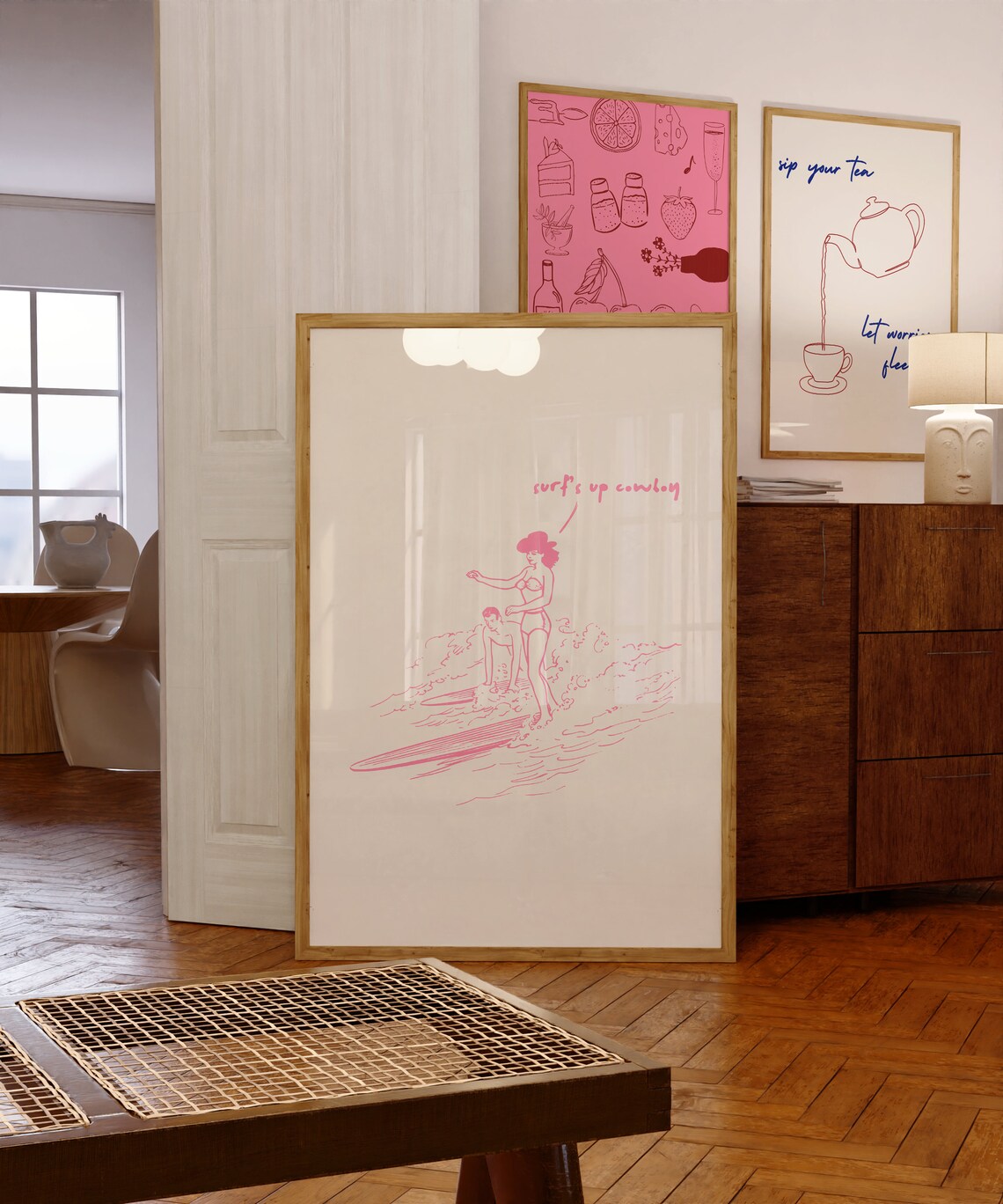 Vintage Western Surfing Pink Poster Print