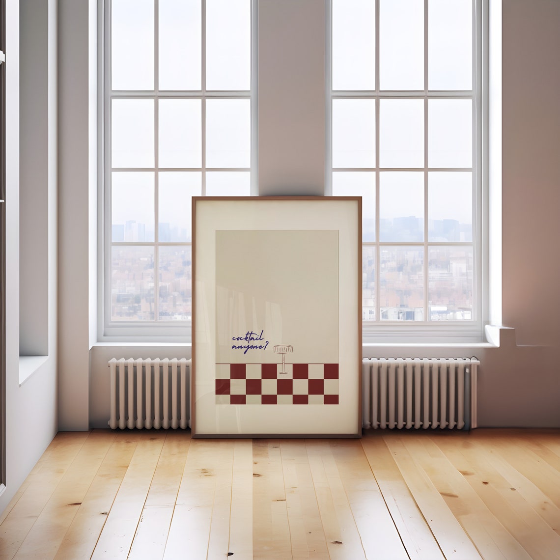 Cocktail Anyone Minimalist Red Checkered Bar Cart Decor Wall Art - Image 2