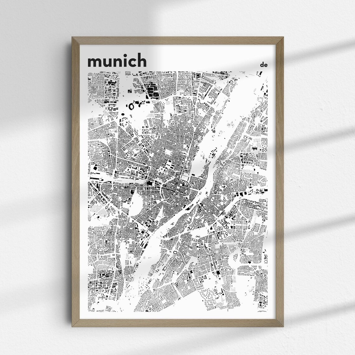 Munich City Street Map Minimalist Black and White Travel Poster