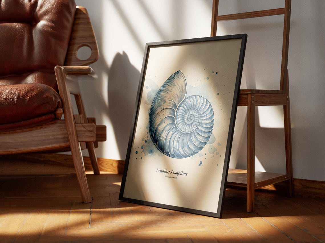 Watercolor Seashell Print, Coastal Antique Drawing - Image 5