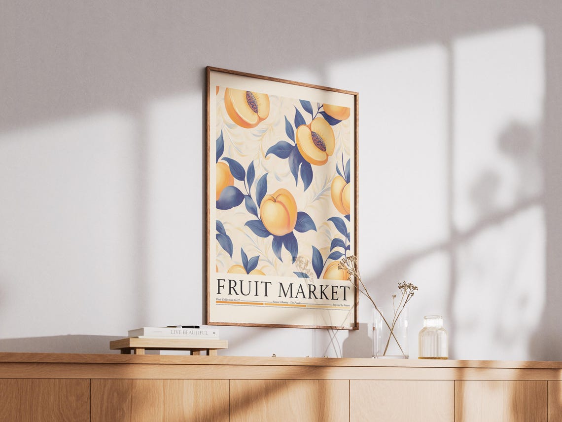 Peach Fruit Market, Modern Abstract Kitchen Art Print - Image 2