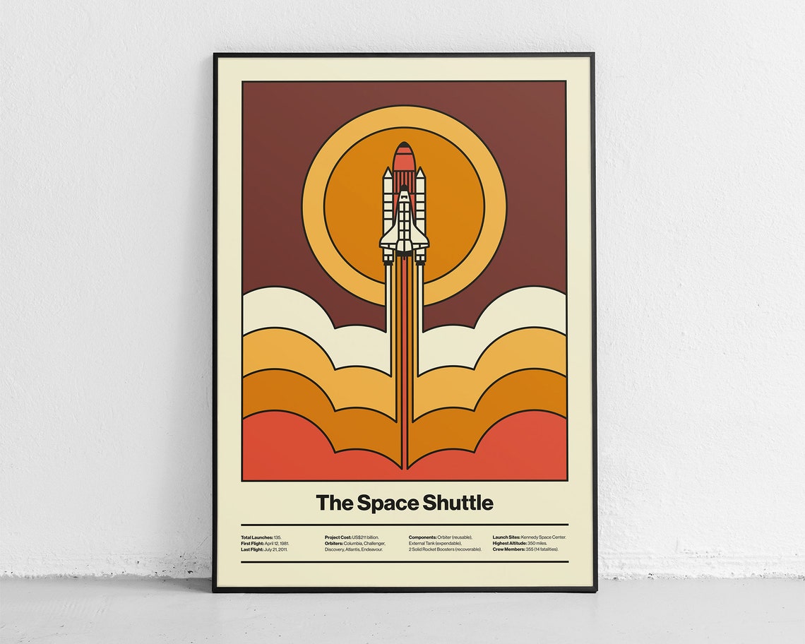 The Space Shuttle Retro Launch Sun Vintage NASA Style Art Poster