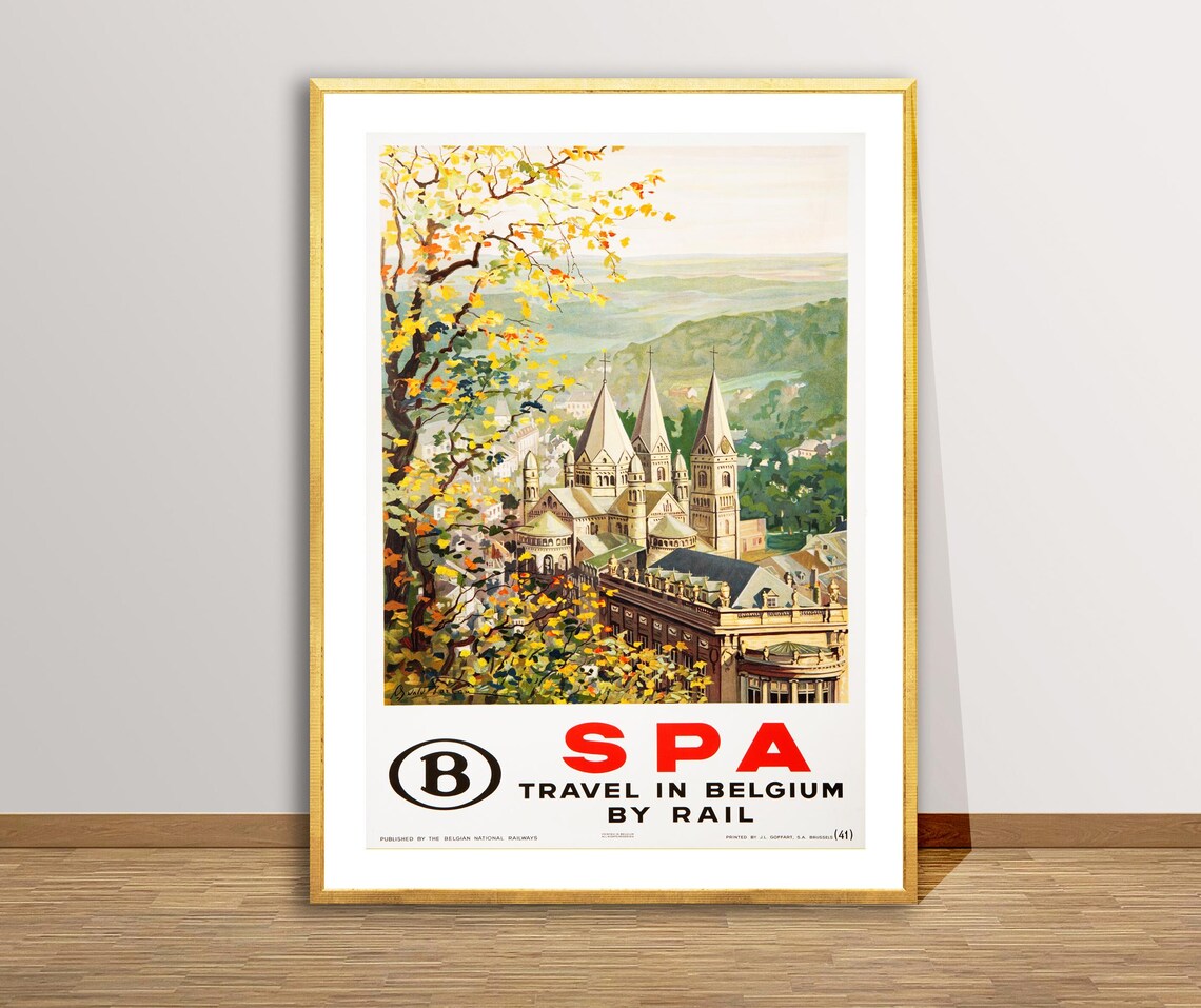 Spa Belgium Travel in Belgium by Rail Vintage Church Valley Poster - Image 3