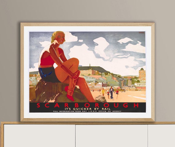 Scarborough England Vintage Travel Poster Retro Scarborough Poster Gift Idea Wall Decor