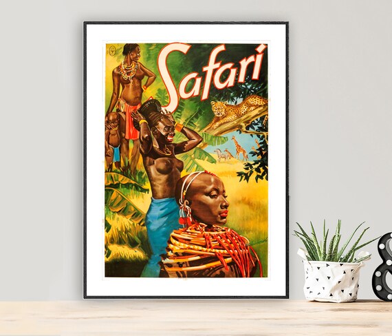 Colorful Safari Africa Vintage Wildlife Tribal Leopard Poster