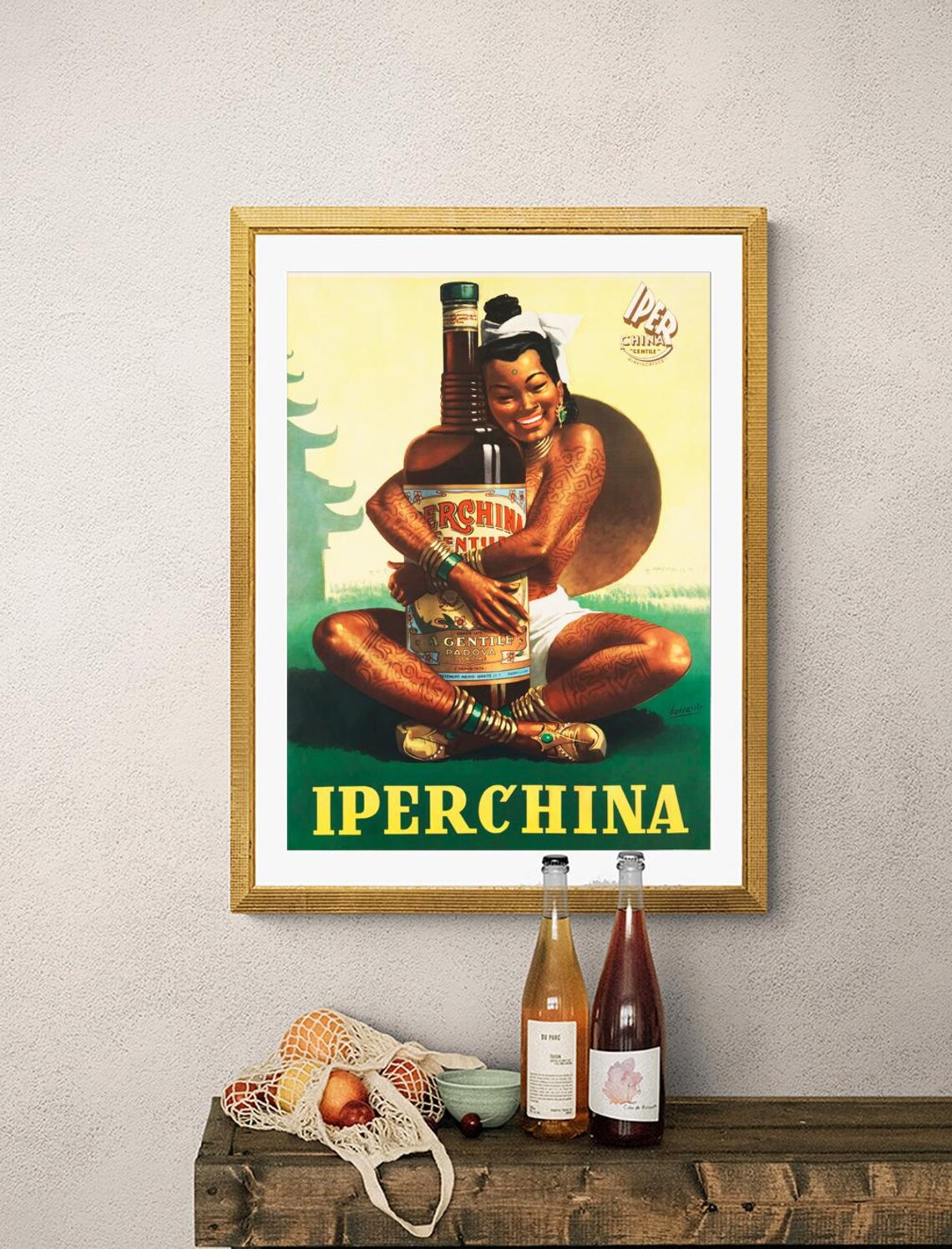 Iperchina Italian Liqueur Woman Hugging Bottle Vintage Ad Poster - Image 2