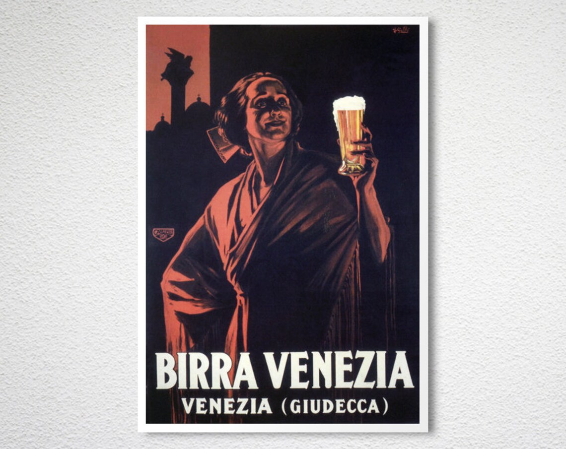 Birra Venezia Giudecca Venetian Woman with Beer Glass Vintage Poster - Image 2