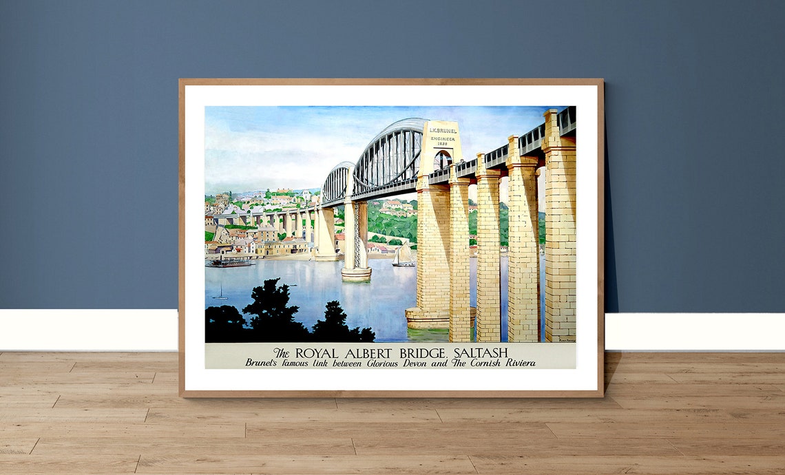 Royal Albert Bridge Saltash Brunel Devon Vintage Travel Poster