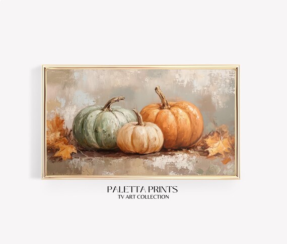 Pumpkin Trio Sage Cream Orange Vintage Rustic Fall Still Life Poster
