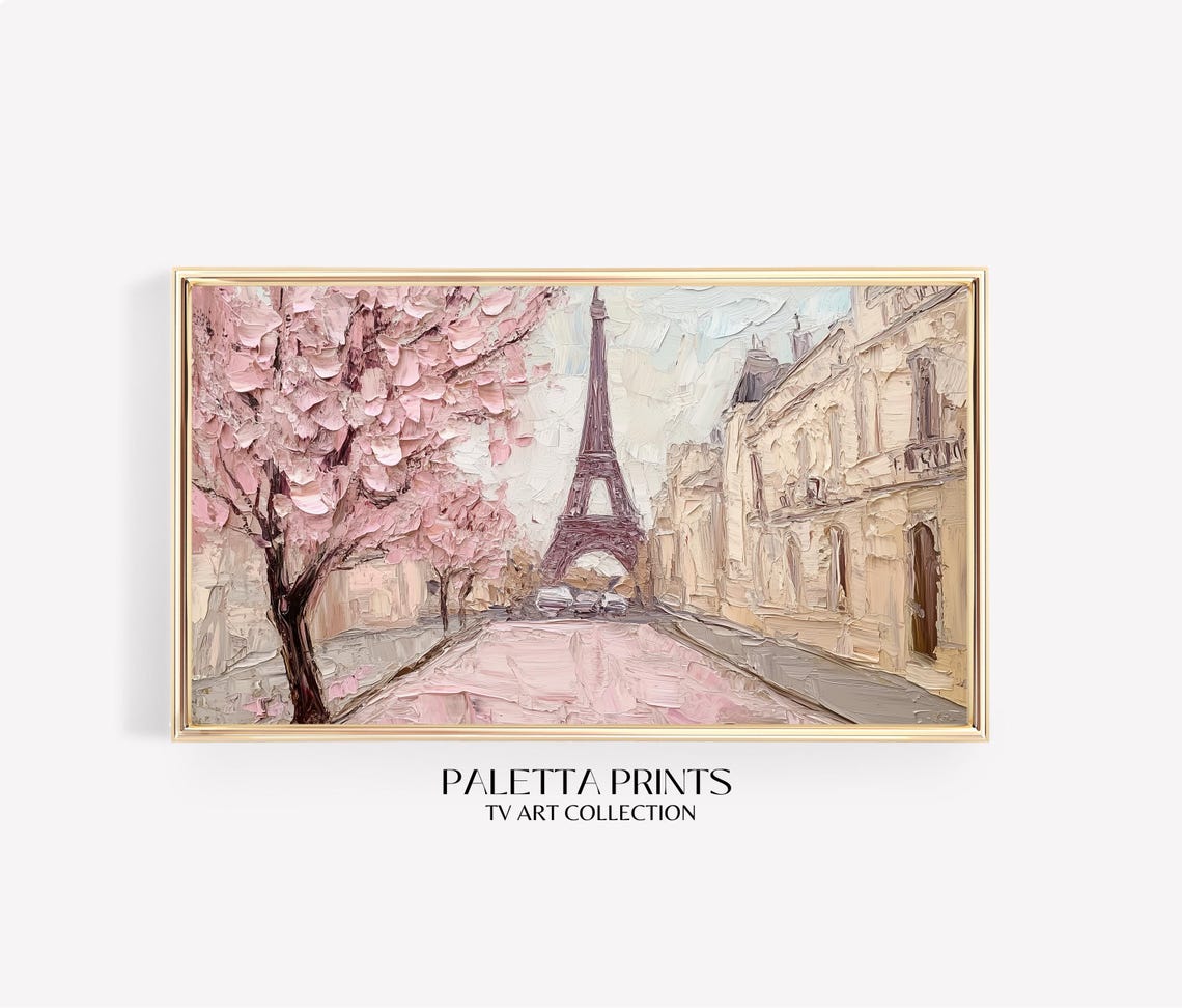Paris Eiffel Tower Pink Cherry Blossom Spring Street Travel Poster