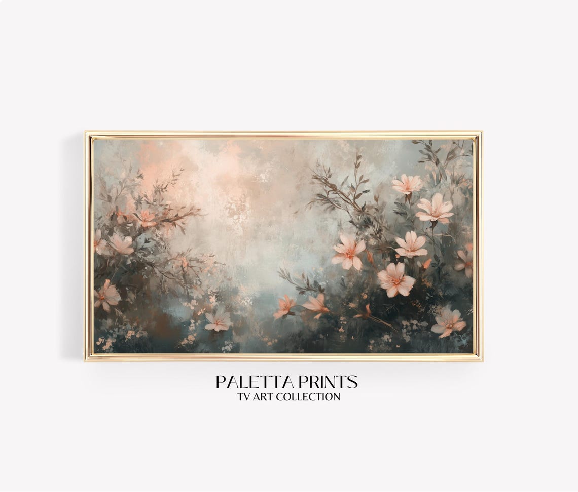Soft Peach Wildflowers Misty Botanical Cottagecore Floral Art Poster