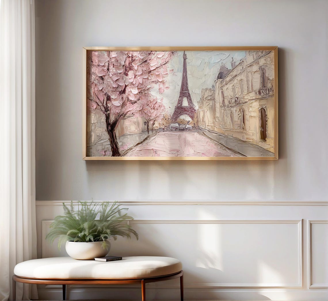 Paris Eiffel Tower Pink Cherry Blossom Spring Street Travel Poster - Image 2