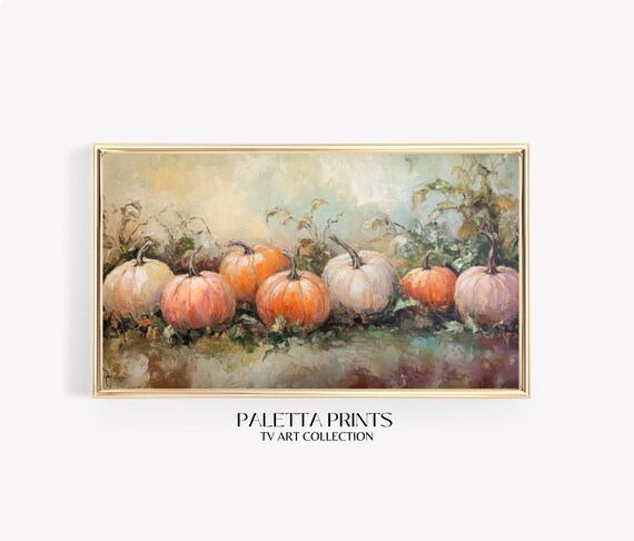 Pastel Pumpkin Row Misty Garden Soft Elegant Fall Harvest Art Poster