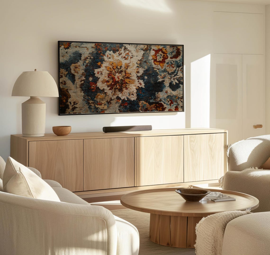 Frame Tv Abstract Rug Texture Floral Art Art For Frame Tvs Vintage Tv Art Moody Flowers Tv Art Paletta Prints - Image 3