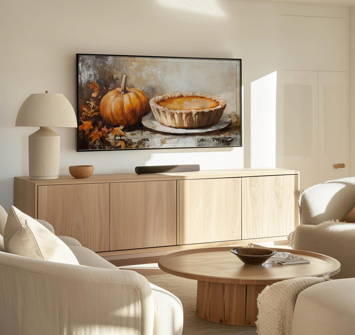 Rustic Pumpkin Whole Baked Pie Autumn Still Life Fall Kitchen Poster - Image 3