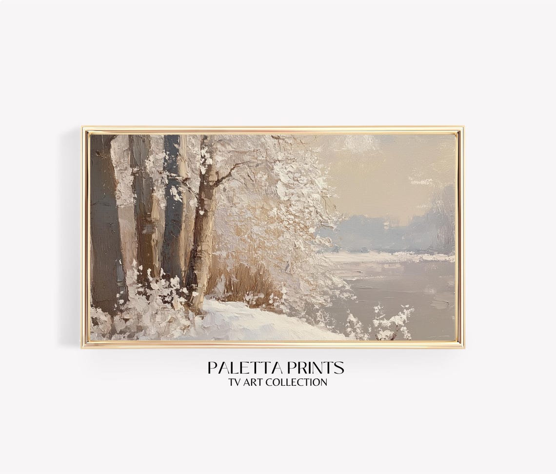 Frosted Trees By Still Winter Water Serene Snowy Landscape Art Poster
