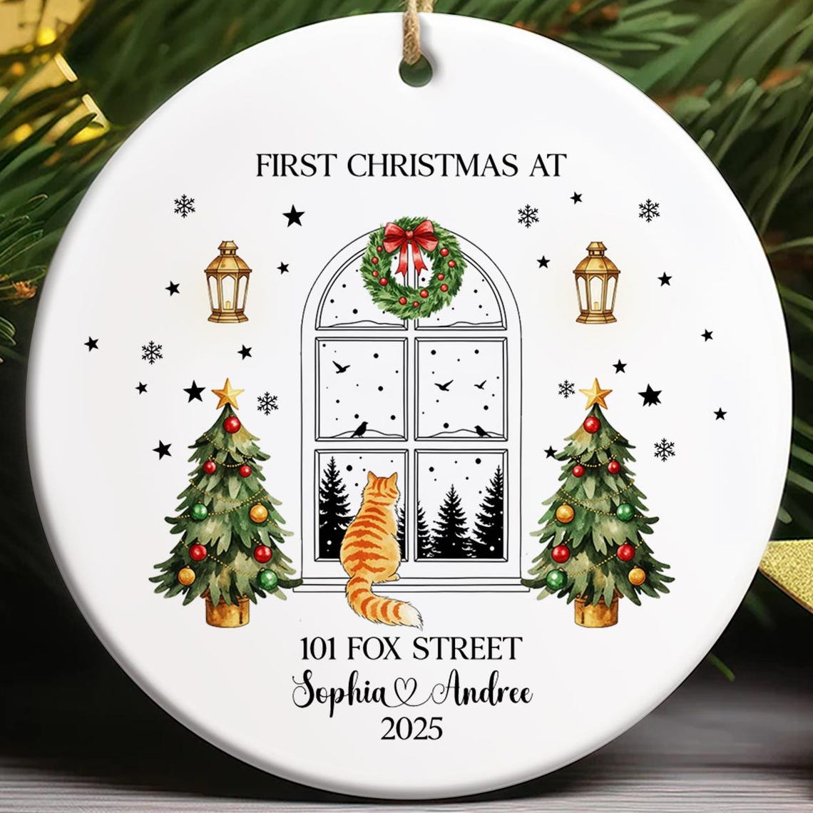 Personalized First Christmas Ornament Cat New Home Keepsake Print