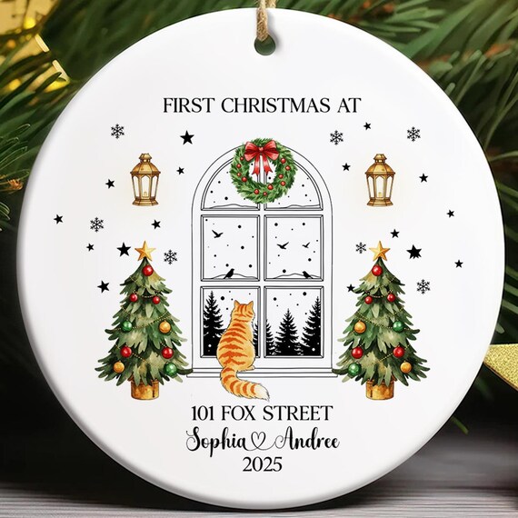 Personalized First Christmas Ornament Cat New Home Keepsake Print