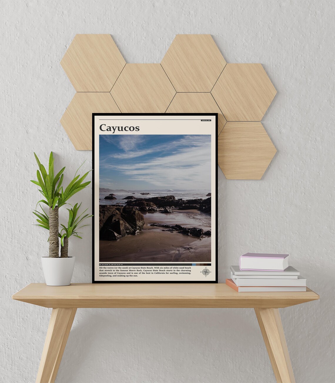 Cayucos California Rocky Coastline Morro Rock View Travel Poster - Image 3