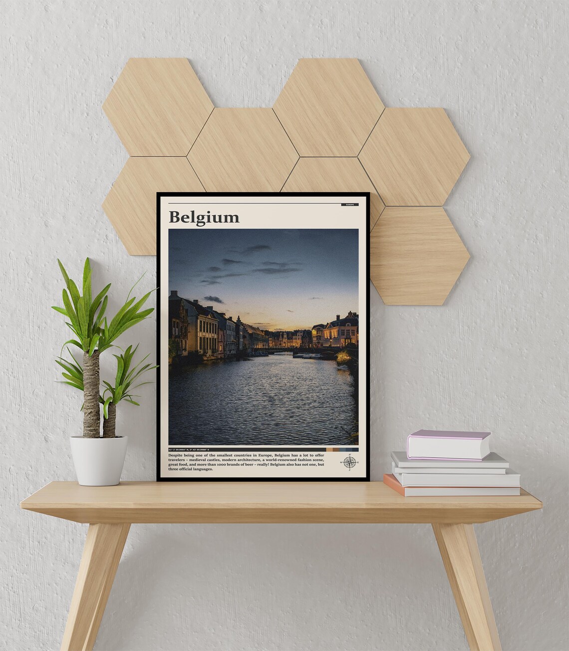 Belgium Historic Canal Old Houses Evening Light Photography Poster - Image 3
