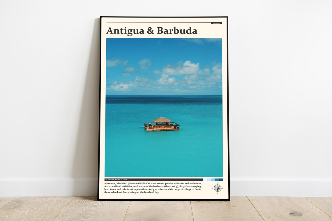 Antigua and Barbuda Floating Tiki Bar Turquoise Sea Photography Poster