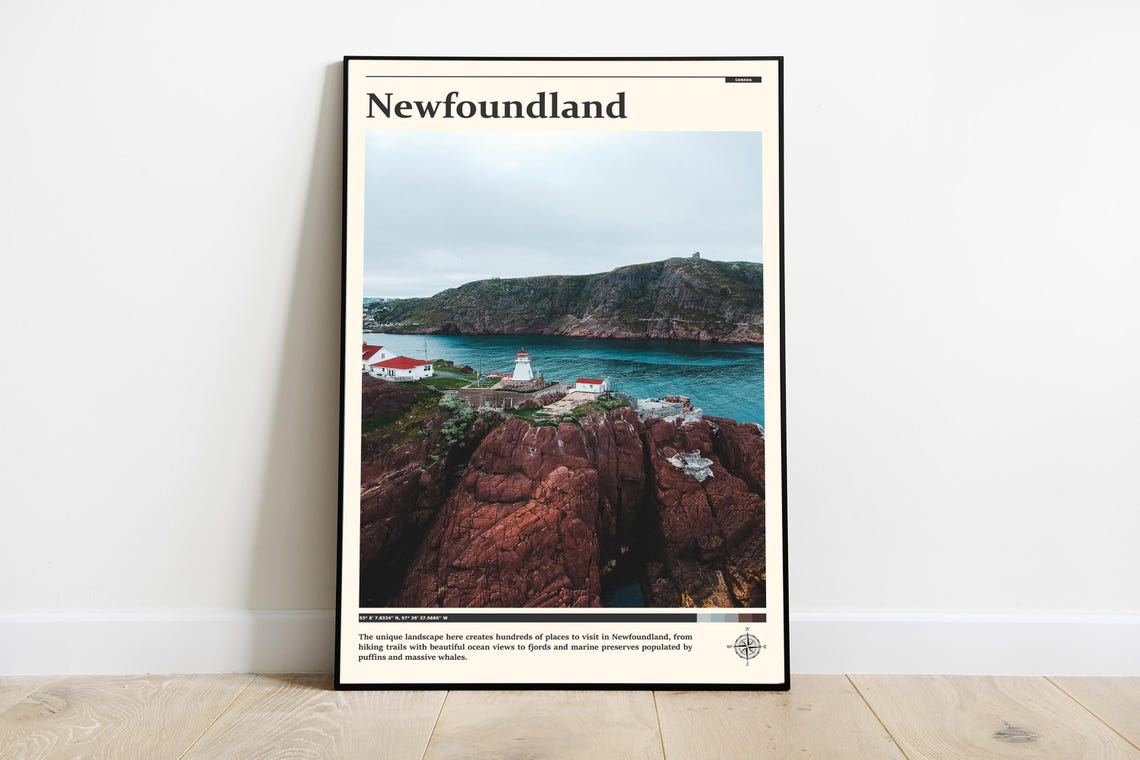 Newfoundland Canada Coastal Lighthouse Red Rocks Photography Poster