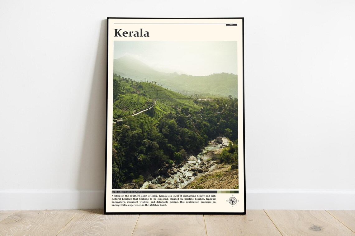Kerala India Misty Tea Gardens Green Hills South India Travel Poster